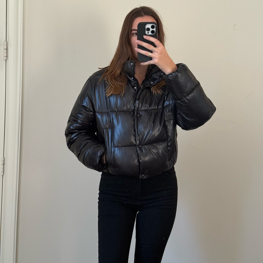 Zara Shiny Black Puffer Jacket